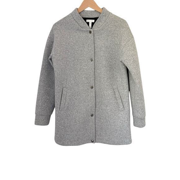 Leith Knit Longline Bomber Jacket Gray Size XS Minimalist Lagenlook - Picture 2 of 7